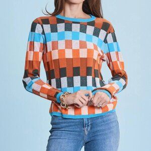 Tyler Boe Crewneck Sweater In Multi Checks 100% Cotton Orig $177 NWT L